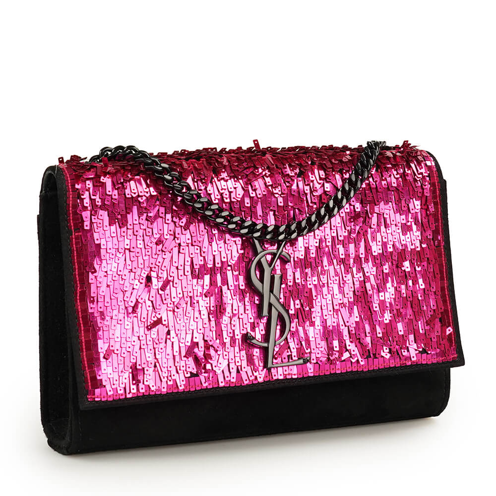 Yves Saint Laurent - Fuchsia / Black Glitter Kate Bag